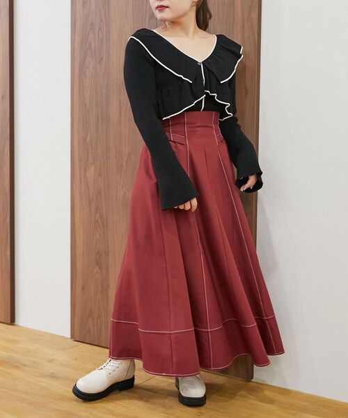 MAJESTIC LEGON（マジェスティックレゴン）の「【WEB限定XSサイズあり】ステッチフレアスカート（スカート・レディース・ベージュ/モカ/ブラック/ボルドー/ネイビー・SMALL/MEDIUM/X-SMALL）」の6枚目の写真