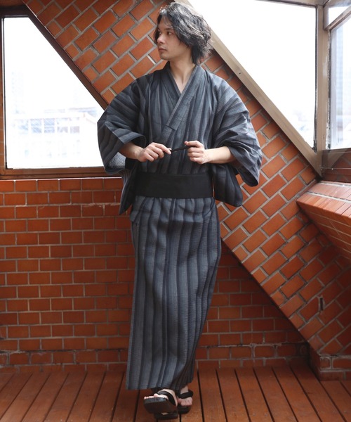 ８(eight)（エイト）の「しじら浴衣 単品（浴衣・メンズ・ブラック/ネイビー/ブルー/グレー/チャコールグレー/ダークネイビー/ブラック×グレー/キナリ/ワイン・LARGE/X-LARGE/MEDIUM）」の3枚目の写真