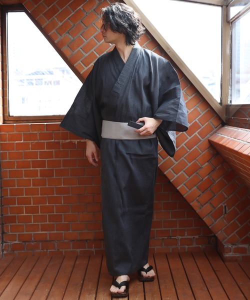 ８(eight)（エイト）の「しじら浴衣 単品（浴衣・メンズ・ブラック/ネイビー/ブルー/グレー/チャコールグレー/ダークネイビー/ブラック×グレー/キナリ/ワイン・LARGE/X-LARGE/MEDIUM）」の10枚目の写真