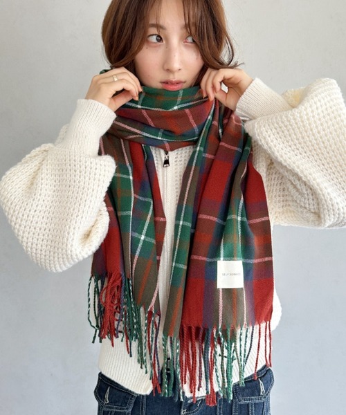 un+frame(アンフレーム)の「tartan check stall muffler/タータンチェック柄大判マフラー(マフラー・レディース・ライトブルー/ネイビー/ブラウン/レッド・FREE)」の4枚目の写真