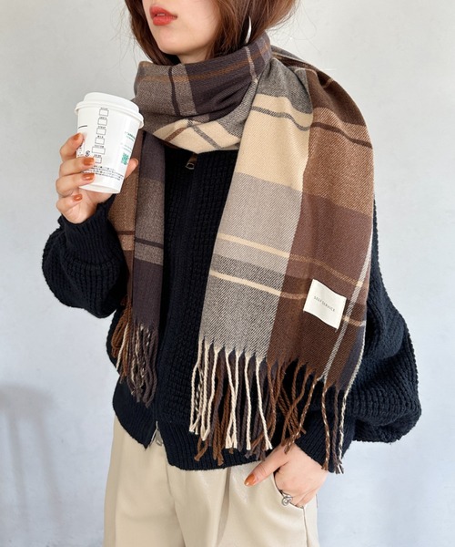 チェック柄 ロゴマフラー un+frame（アンフレーム）の「tartan check stall muffler／タータン