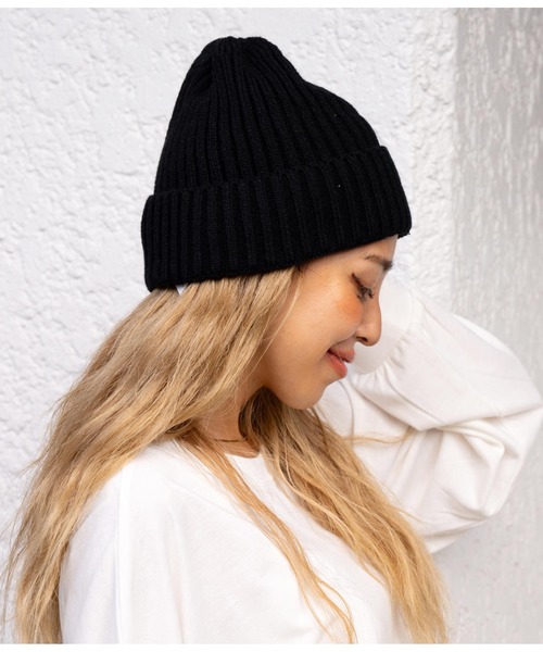 anap mimpi（アナップミンピ）の「リブニット帽（ニットキャップ/ビーニー・レディース・ブラック/ターコイズブルー/ベージュ・FREE）」の2枚目の写真