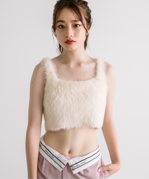 OLIVE des OLIVE（オリーブデオリーブ）の「ふわふわニットキャミソール　1032050240（キャミソール・レディース・チャコールグレー/オフホワイト/ピンク/グレイッシュベージュ・FREE）」の8枚目の写真