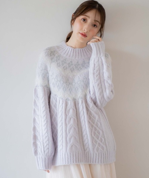 ERMANNO SCERVINO シェルビーノ　ホワイト ケーブルニット　装飾 エルマンノシェルビーノ ホワイト ケーブル編み ニットセーター