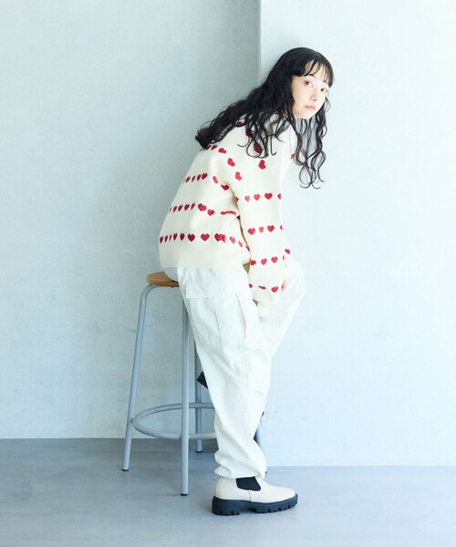 FREAK'S STORE（フリークスストア）の「ラインハート柄 ニット（ニット/セーター・レディース・ベージュ/オフホワイト/ブラック・ﾌﾘ-）」の5枚目の写真