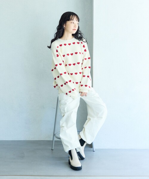 FREAK'S STORE（フリークスストア）の「ラインハート柄 ニット（ニット/セーター・レディース・ベージュ/オフホワイト/ブラック・ﾌﾘ-）」の6枚目の写真