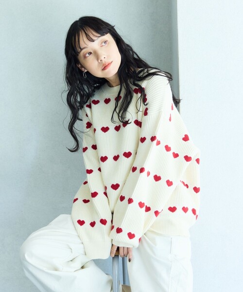 FREAK'S STORE（フリークスストア）の「ラインハート柄 ニット（ニット/セーター・レディース・ベージュ/オフホワイト/ブラック・ﾌﾘ-）」の10枚目の写真