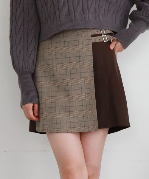 archives（アルシーヴ）の「ラップチェックプリーツスカパン（スカート・レディース・ブラウン/グレー/ブラック・MEDIUM）」の3枚目の写真