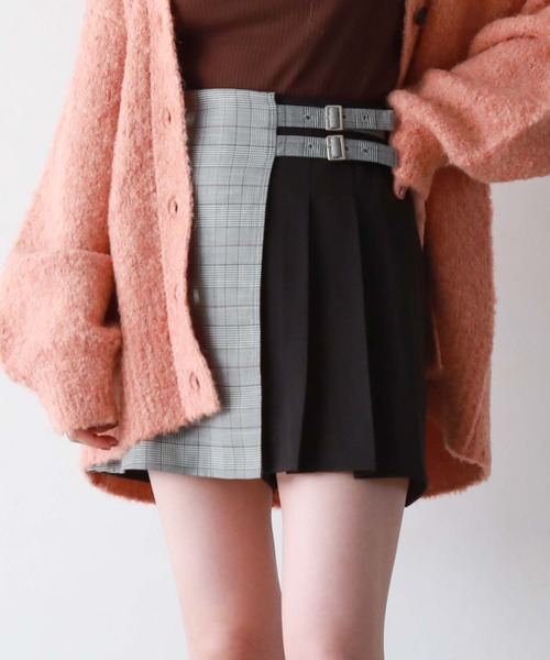 archives（アルシーヴ）の「ラップチェックプリーツスカパン（スカート・レディース・ブラウン/グレー/ブラック・MEDIUM）」の2枚目の写真