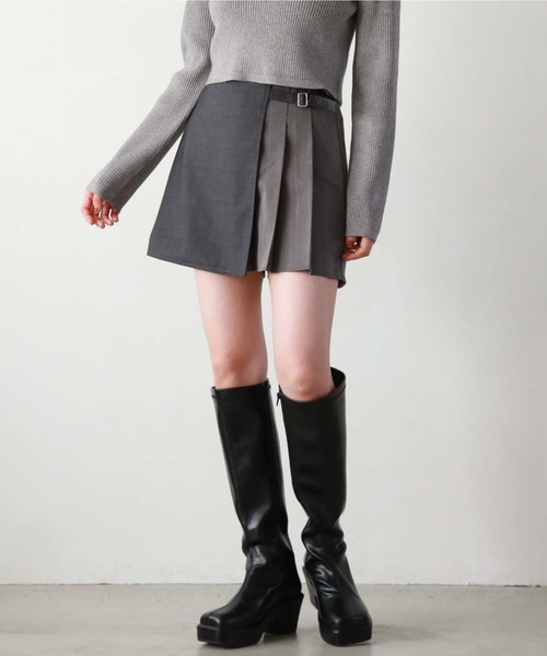 archives（アルシーヴ）の「ラップチェックプリーツスカパン（スカート・レディース・ブラウン/グレー/ブラック・MEDIUM）」の14枚目の写真