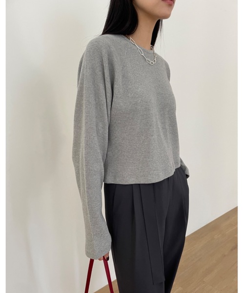 Didot.showroom（ディドット ショールーム）の「ラグラン ワッフル ロンT（Tシャツ/カットソー・レディース・オートミール/グレー/ネイビー・FREE）」の4枚目の写真