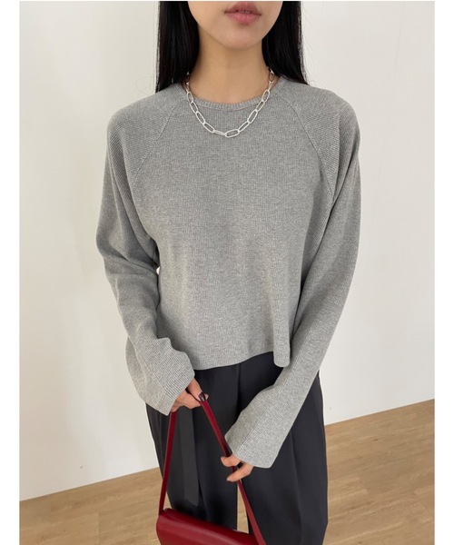 Didot.showroom（ディドット ショールーム）の「ラグラン ワッフル ロンT（Tシャツ/カットソー・レディース・オートミール/グレー/ネイビー・FREE）」の9枚目の写真