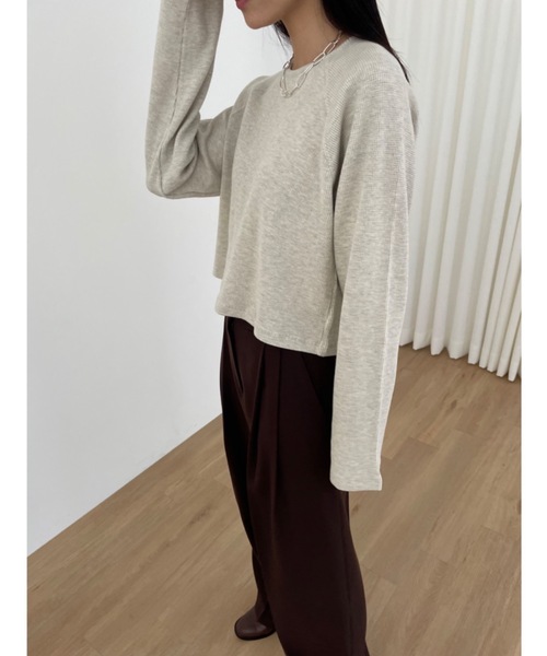 Didot.showroom（ディドット ショールーム）の「ラグラン ワッフル ロンT（Tシャツ/カットソー・レディース・オートミール/グレー/ネイビー・FREE）」の14枚目の写真