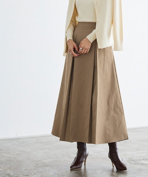Pierrot(ピエロ)の「タックデザインフレアスカート(スカート・レディース・キャメル/グレイッシュベージュ/ブラック・L/PM/M)」の3枚目の写真