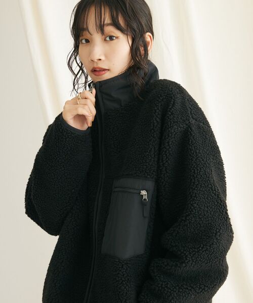 CRAFT STANDARD BOUTIQUE（クラフトスタンダードブティック）の「【防風】レトロボアZIPジャケット（その他アウター・レディース・ブラック/グレー/アイボリー・FREE）」の4枚目の写真