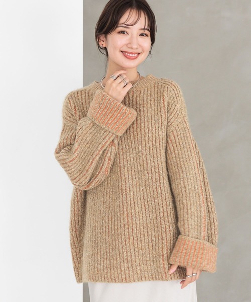 LEPSIM（レプシィム）の「3.5ゲージ配色リブBIGプルオーバー　979143（ニット/セーター・レディース・ベージュ/グレー/グリーン・FREE）」の2枚目の写真