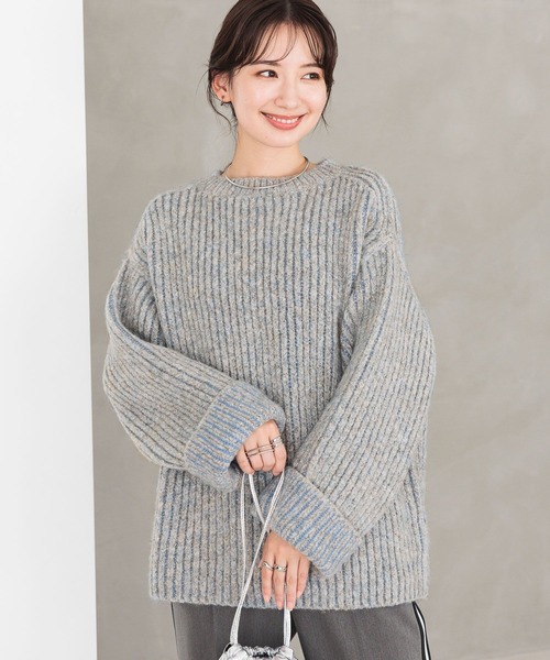 LEPSIM（レプシィム）の「3.5ゲージ配色リブBIGプルオーバー　979143（ニット/セーター・レディース・ベージュ/グレー/グリーン・FREE）」の4枚目の写真