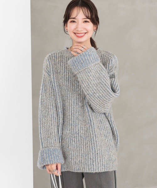 LEPSIM（レプシィム）の「3.5ゲージ配色リブBIGプルオーバー　979143（ニット/セーター・レディース・ベージュ/グレー/グリーン・FREE）」の5枚目の写真