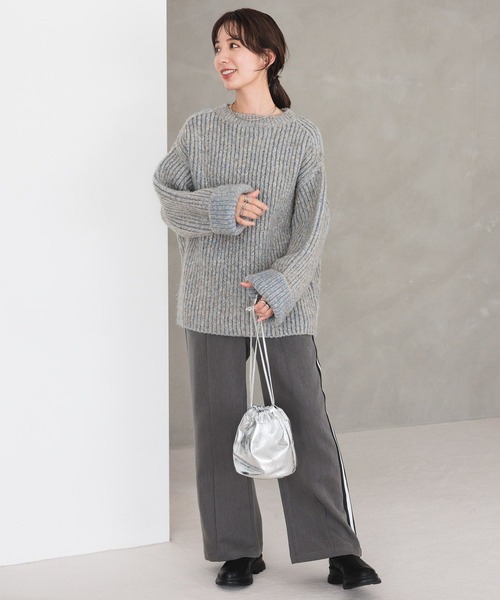 LEPSIM（レプシィム）の「3.5ゲージ配色リブBIGプルオーバー　979143（ニット/セーター・レディース・ベージュ/グレー/グリーン・FREE）」の8枚目の写真