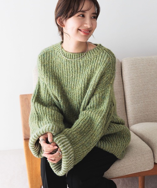 LEPSIM（レプシィム）の「3.5ゲージ配色リブBIGプルオーバー　979143（ニット/セーター・レディース・ベージュ/グレー/グリーン・FREE）」の11枚目の写真