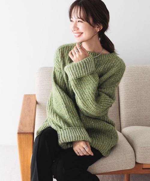 LEPSIM（レプシィム）の「3.5ゲージ配色リブBIGプルオーバー　979143（ニット/セーター・レディース・ベージュ/グレー/グリーン・FREE）」の12枚目の写真