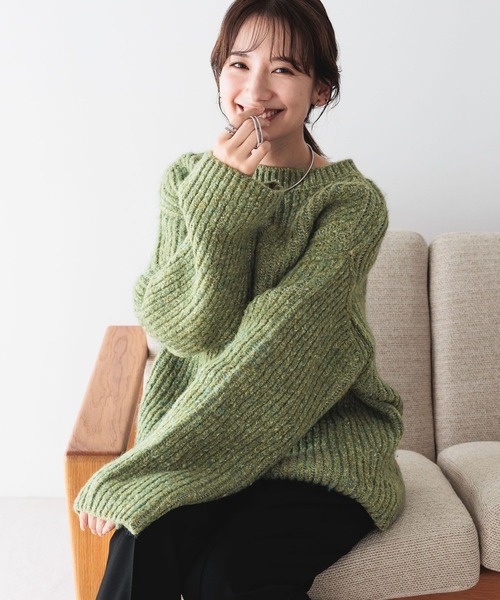 LEPSIM（レプシィム）の「3.5ゲージ配色リブBIGプルオーバー　979143（ニット/セーター・レディース・ベージュ/グレー/グリーン・FREE）」の13枚目の写真