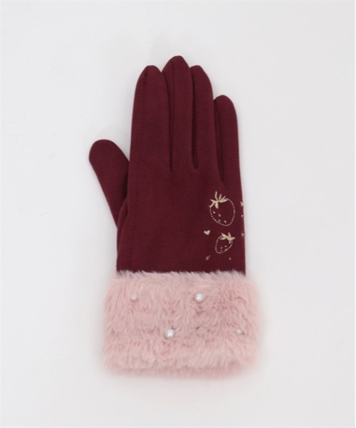axes femme POETIQUE（アクシーズファムポエティック）の「いちご刺繍手袋（手袋・レディース・ワイン/ブラウン/ピンク・FREE）」の6枚目の写真