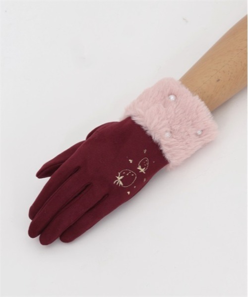 axes femme POETIQUE（アクシーズファムポエティック）の「いちご刺繍手袋（手袋・レディース・ワイン/ブラウン/ピンク・FREE）」の10枚目の写真