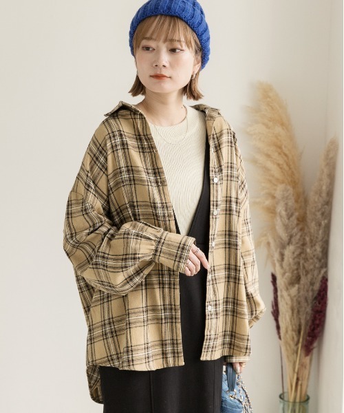 ad thie（アドティエ）の「選べる2柄 ネルチェックビックシャツ（シャツ/ブラウス・レディース・ブラック/ダークブラウン/ベージュ/ブラウン/ブルー・MEDIUM/LARGE）」の14枚目の写真