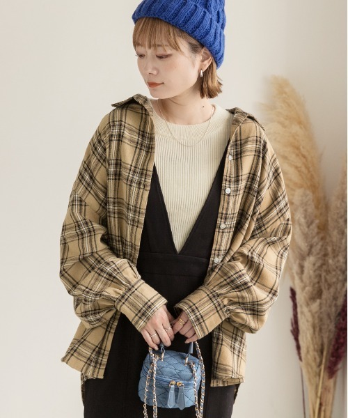 ad thie（アドティエ）の「選べる2柄 ネルチェックビックシャツ（シャツ/ブラウス・レディース・ブラック/ダークブラウン/ベージュ/ブラウン/ブルー・MEDIUM/LARGE）」の15枚目の写真