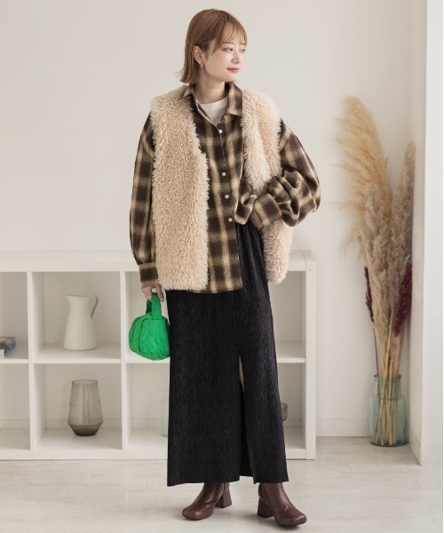 ad thie（アドティエ）の「選べる2柄 ネルチェックビックシャツ（シャツ/ブラウス・レディース・ブラック/ダークブラウン/ベージュ/ブラウン/ブルー・MEDIUM/LARGE）」の6枚目の写真