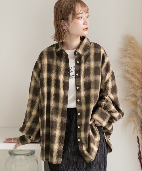 ad thie（アドティエ）の「選べる2柄 ネルチェックビックシャツ（シャツ/ブラウス・レディース・ブラック/ダークブラウン/ベージュ/ブラウン/ブルー・MEDIUM/LARGE）」の7枚目の写真