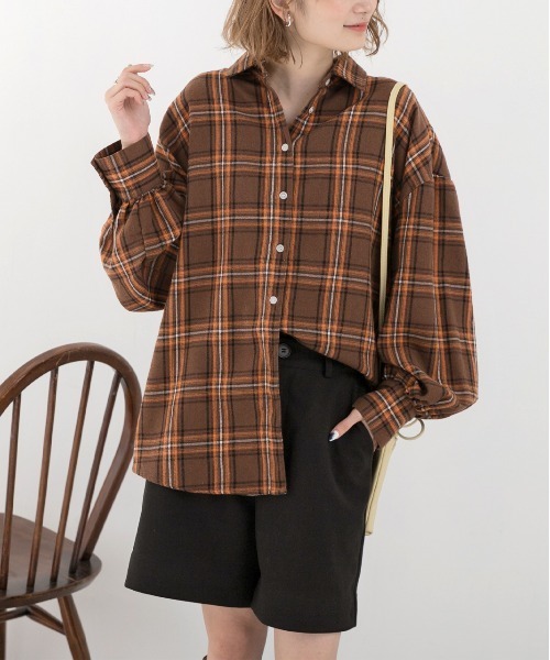 ad thie（アドティエ）の「選べる2柄 ネルチェックビックシャツ（シャツ/ブラウス・レディース・ブラック/ダークブラウン/ベージュ/ブラウン/ブルー・MEDIUM/LARGE）」の11枚目の写真