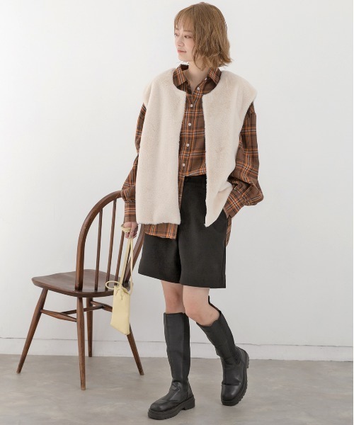 ad thie（アドティエ）の「選べる2柄 ネルチェックビックシャツ（シャツ/ブラウス・レディース・ブラック/ダークブラウン/ベージュ/ブラウン/ブルー・MEDIUM/LARGE）」の12枚目の写真