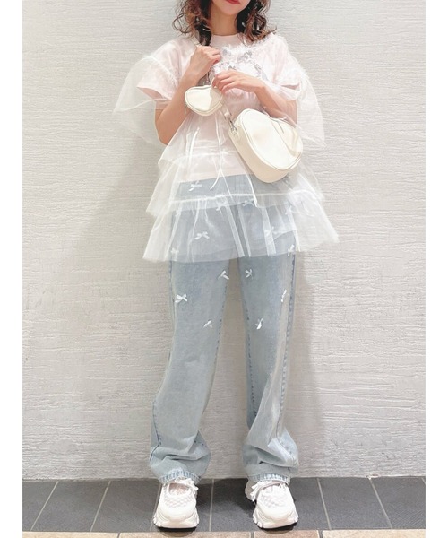 merry jenny（メリージェニー）の「petit ribbonデニムパンツ　/　プチリボンデニムパンツ（デニムパンツ・レディース・ブルー/ピンク/ブラック・FREE）」の2枚目の写真