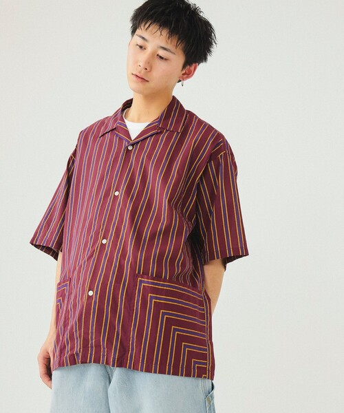 BEAMS（ビームス）の「BEAMS / ストライプ オープンカラー シャツ（シャツ/ブラウス・メンズ・レッド系その他7/オレンジ・S/M/L/XL）」の2枚目の写真
