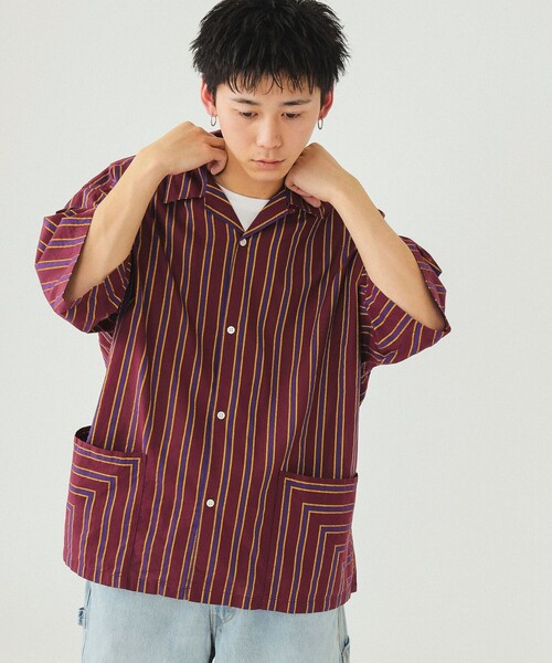 BEAMS（ビームス）の「BEAMS / ストライプ オープンカラー シャツ（シャツ/ブラウス・メンズ・レッド系その他7/オレンジ・S/M/L/XL）」の7枚目の写真