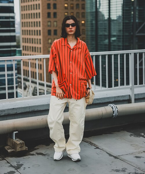 BEAMS（ビームス）の「BEAMS / ストライプ オープンカラー シャツ（シャツ/ブラウス・メンズ・レッド系その他7/オレンジ・S/M/L/XL）」の3枚目の写真