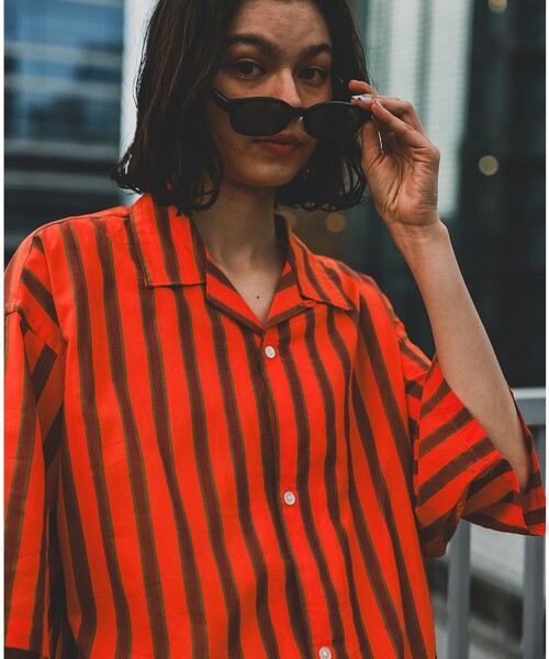 BEAMS（ビームス）の「BEAMS / ストライプ オープンカラー シャツ（シャツ/ブラウス・メンズ・レッド系その他7/オレンジ・S/M/L/XL）」の10枚目の写真