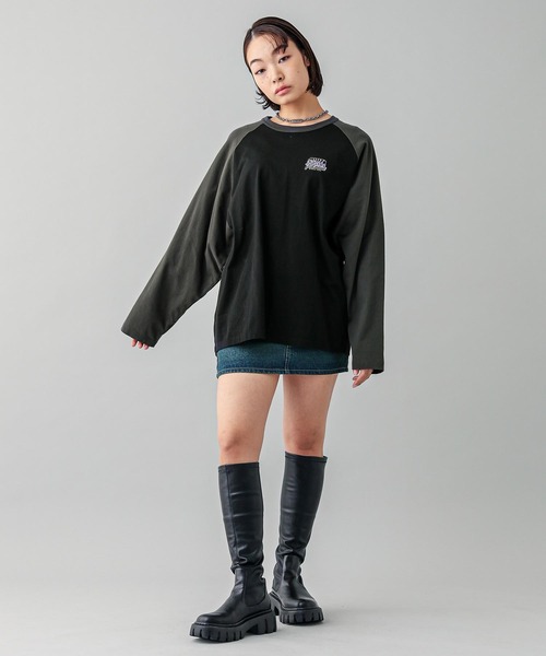 X-girl(エックスガール)の「DOUBLE LOGO B/B BIG TEE(Tシャツ/カットソー・レディース・ホワイト/ピンク/ブラック・M/S)」の18枚目の写真
