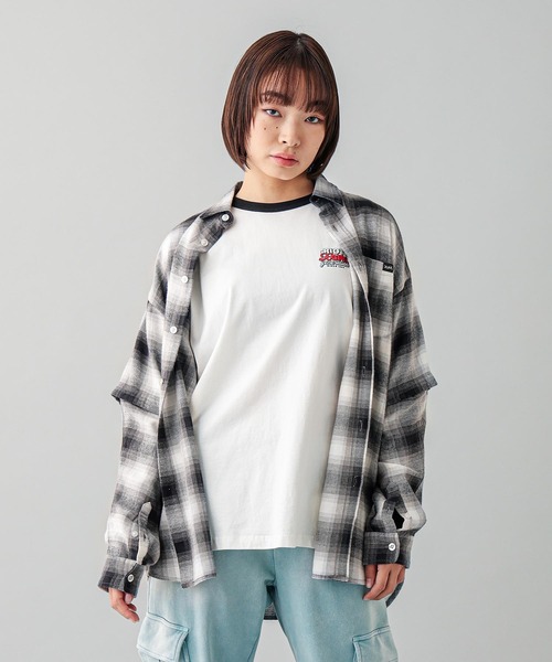 X-girl(エックスガール)の「DOUBLE LOGO B/B BIG TEE(Tシャツ/カットソー・レディース・ホワイト/ピンク/ブラック・M/S)」の20枚目の写真