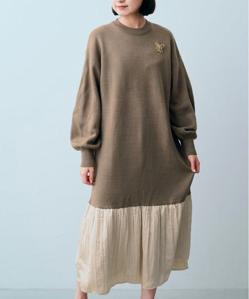 ＩＥＤＩＴ ブローチ付き すそプリーツ切り替えのニットワンピース（ワンピース）｜IEDIT（イディット）