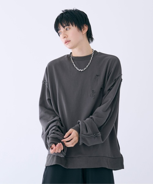 Ellno Loset（エルノロゼット）の「ダメージタックスウェット（スウェット・メンズ・グレー/ブラック・SMALL/LARGE/MEDIUM）」の11枚目の写真
