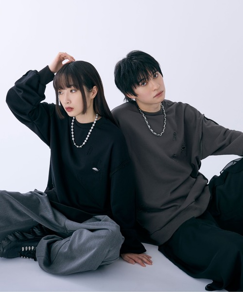 Ellno Loset（エルノロゼット）の「ダメージタックスウェット（スウェット・メンズ・グレー/ブラック・SMALL/LARGE/MEDIUM）」の6枚目の写真