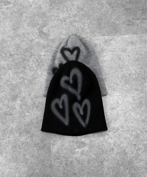 jiasecond.（ジアセカンド）の「【jiasecond.】ハートデザインビーニー / 帽子 ニット帽 ニットワッチ プリント ブラック グレー（ニットキャップ/ビーニー・レディース・ブラック/グレー・FREE）」の6枚目の写真