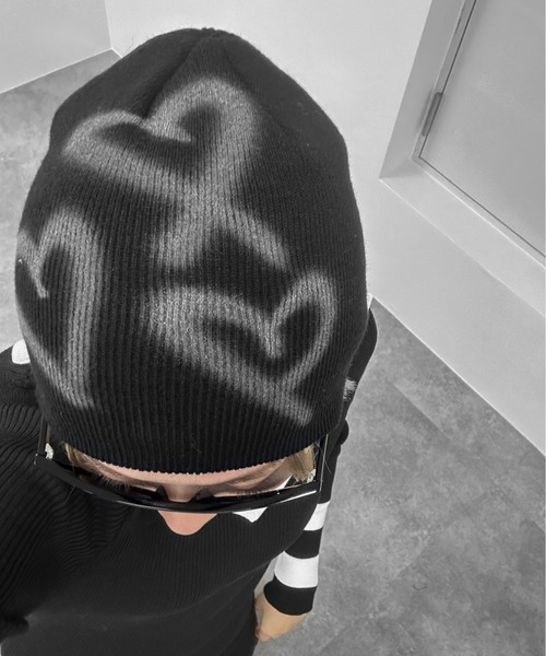 jiasecond.（ジアセカンド）の「【jiasecond.】ハートデザインビーニー / 帽子 ニット帽 ニットワッチ プリント ブラック グレー（ニットキャップ/ビーニー・レディース・ブラック/グレー・FREE）」の9枚目の写真