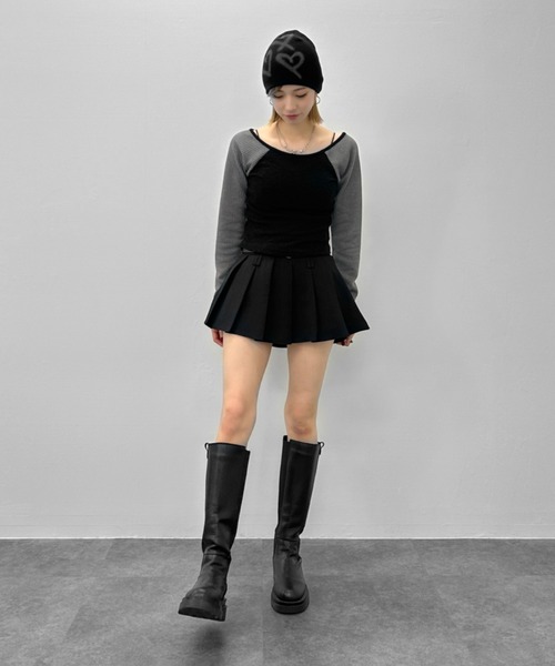 jiasecond.（ジアセカンド）の「【jiasecond.】ハートデザインビーニー / 帽子 ニット帽 ニットワッチ プリント ブラック グレー（ニットキャップ/ビーニー・レディース・ブラック/グレー・FREE）」の18枚目の写真