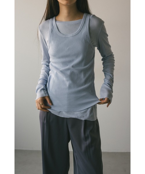STYLEMIXER（スタイルミキサー）の「2ピースシアーレイヤードトップ（Tシャツ/カットソー・レディース・ライトベージュ/サックスブルー/ホワイト/チャコールグレー・FREE）」の4枚目の写真