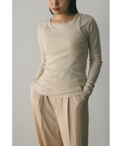 STYLEMIXER（スタイルミキサー）の「2ピースシアーレイヤードトップ（Tシャツ/カットソー・レディース・ライトベージュ/サックスブルー/ホワイト/チャコールグレー・FREE）」の3枚目の写真