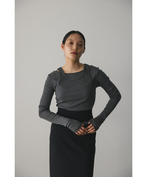 STYLEMIXER（スタイルミキサー）の「2ピースシアーレイヤードトップ（Tシャツ/カットソー・レディース・ライトベージュ/サックスブルー/ホワイト/チャコールグレー・FREE）」の10枚目の写真